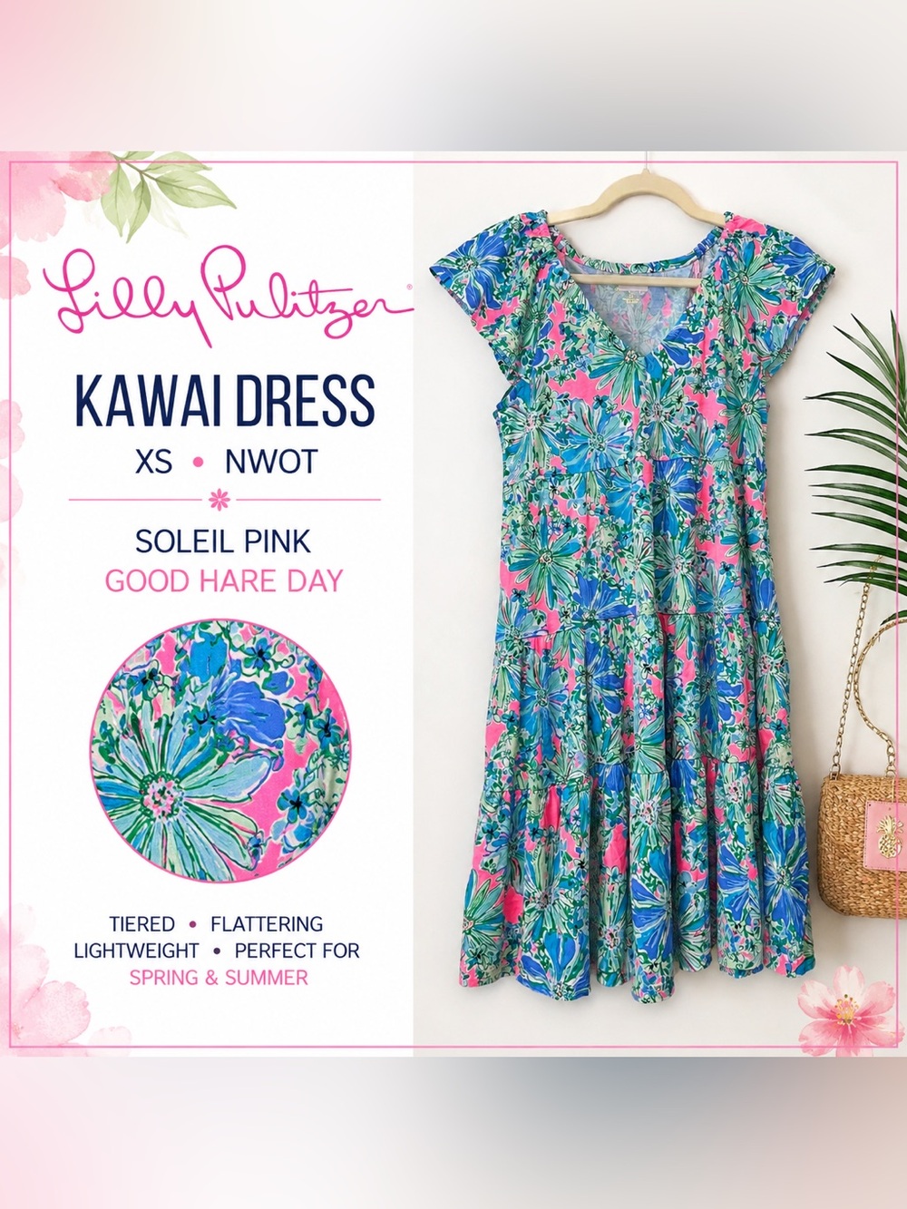 Lilly Pulitzer Kawai Dress XS NWOT Soleil Pink Good Hare Day